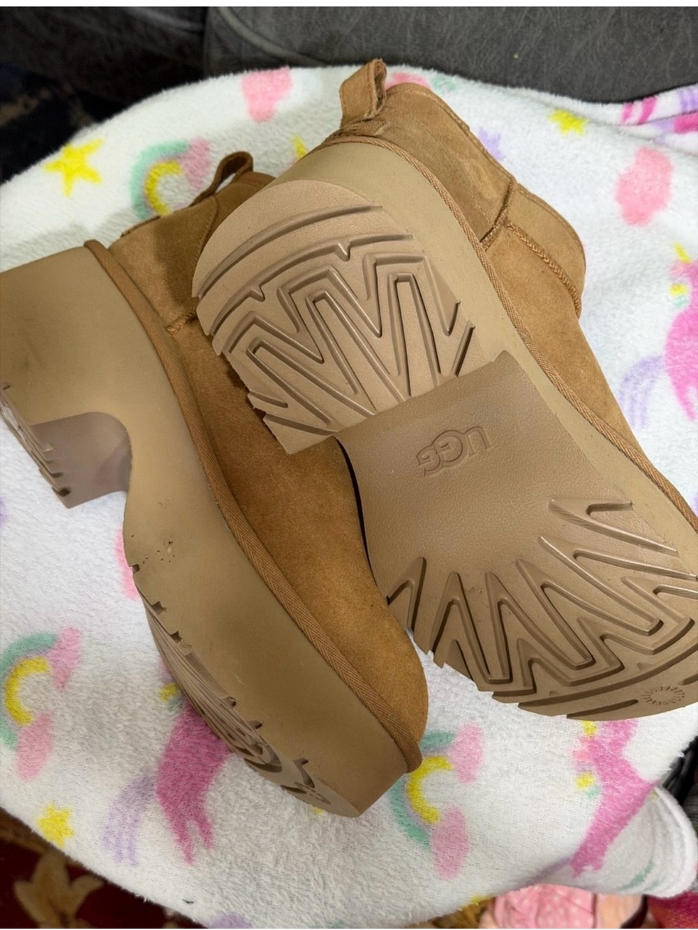 UGG Chestnut Suede Platform Heeled Boots